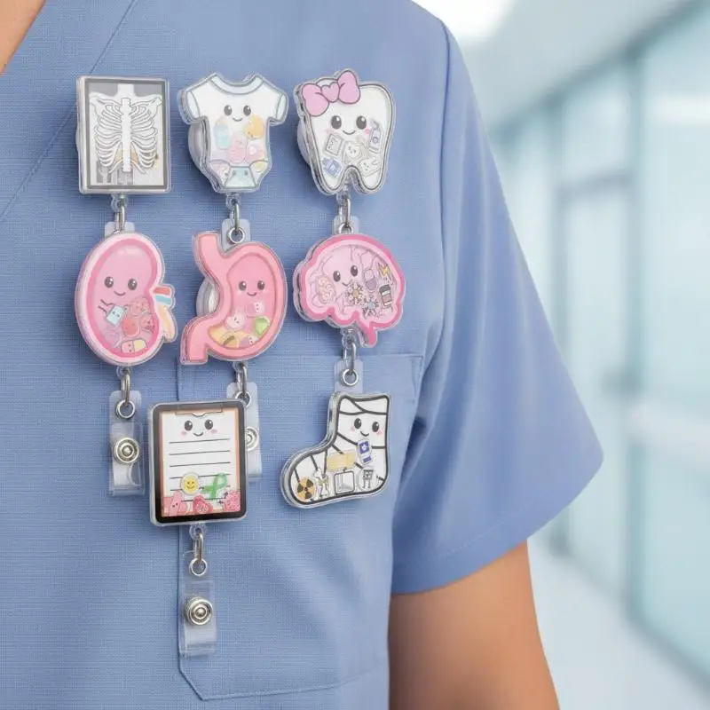 Retractable  ID Card Holder Creative Anime Human Organ Acrylic Shaker 1Pc Scratch Resistant for Doctors Nurses Work Gifts