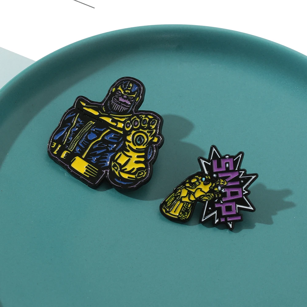 Marvel Superhero Avengers Metal Brooch Thanos Infinity Gauntlet Badge Jewelry for Shirt Jacket Lapel Pins Tie Cap Accessories