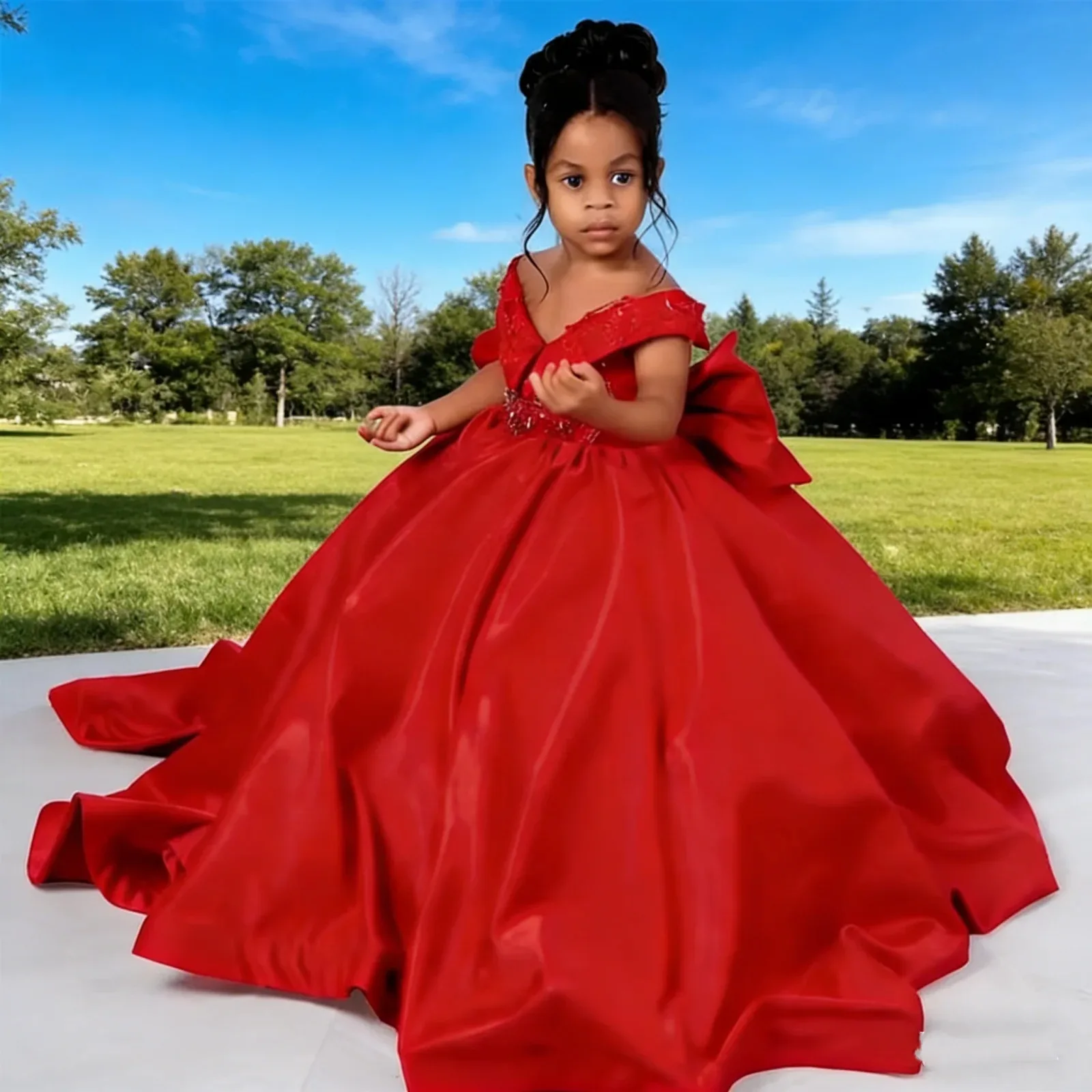 elegant-quality-red-satin-flower-girl-dress-with-bow-little-princess-beauty-pageant-cute-kids-birthday-party-ball-gowns