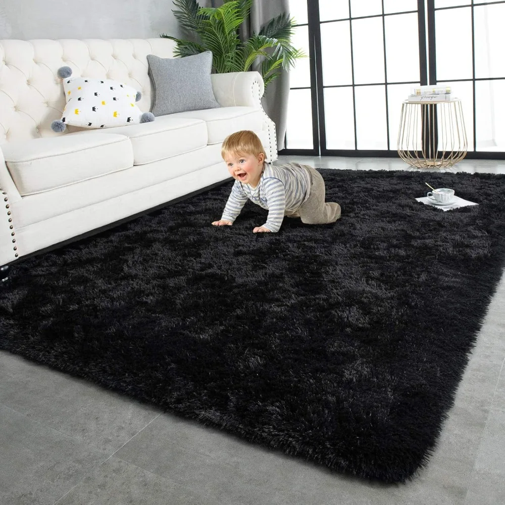 

Super soft fluffy carpet, 9x12 feet, interior modern plush area carpet, living room, bedroom,home decor,upgraded non-slip, black