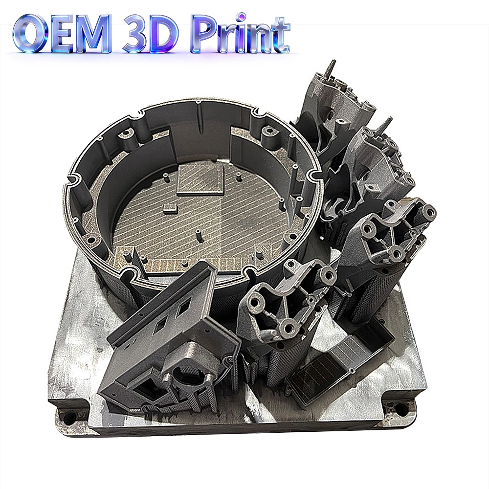 OEM SLM Metal 3D Printing Custom Complex Structural Bracket Housing Stainless Steel Alloy Industrial Frame Parts On Build Plate
