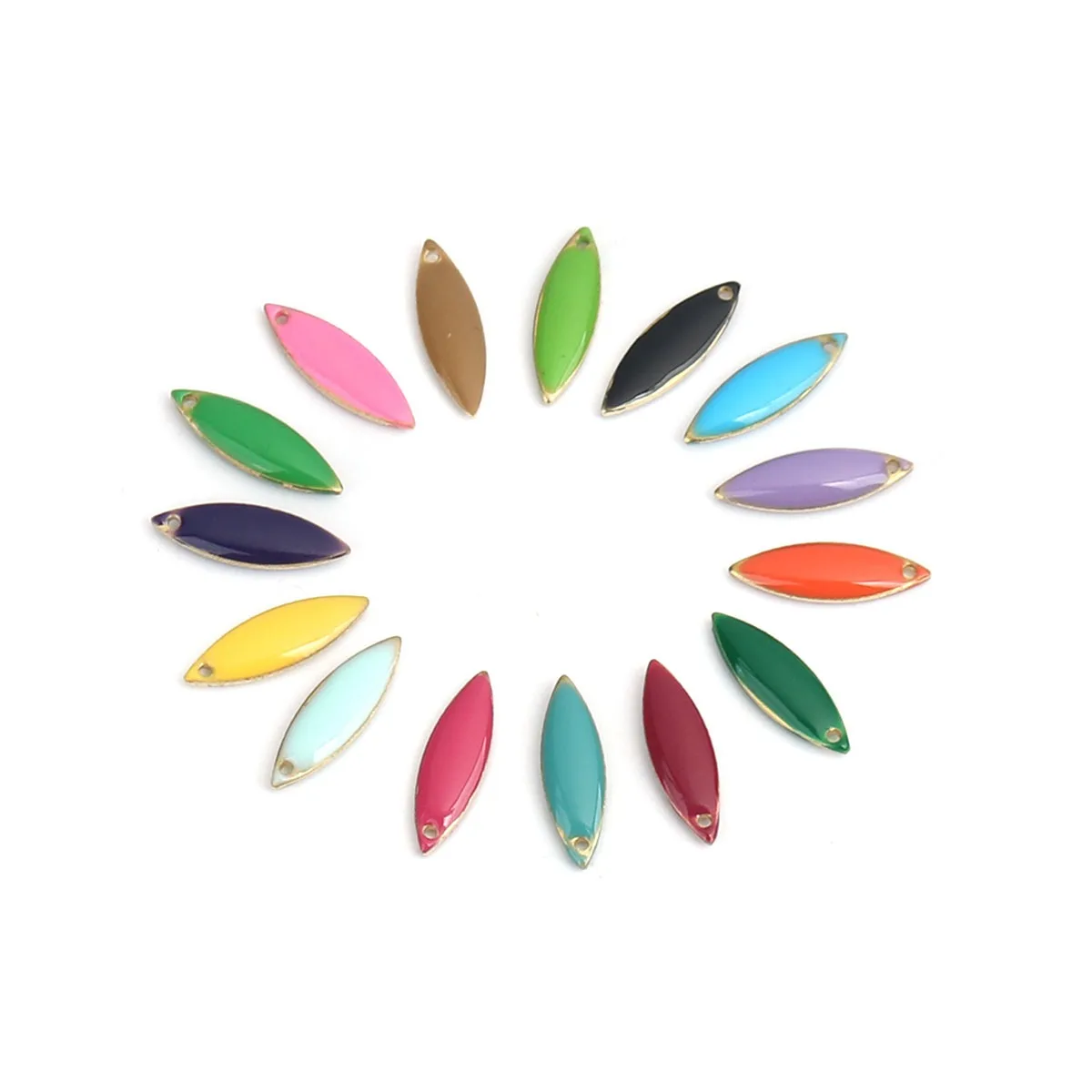 Multicolor Copper Enamelled Sequins Charms Marquise Unplated Enamel Metal Pendants DIY Necklace Jewelry Gifts 16mmx5mm,10PCs