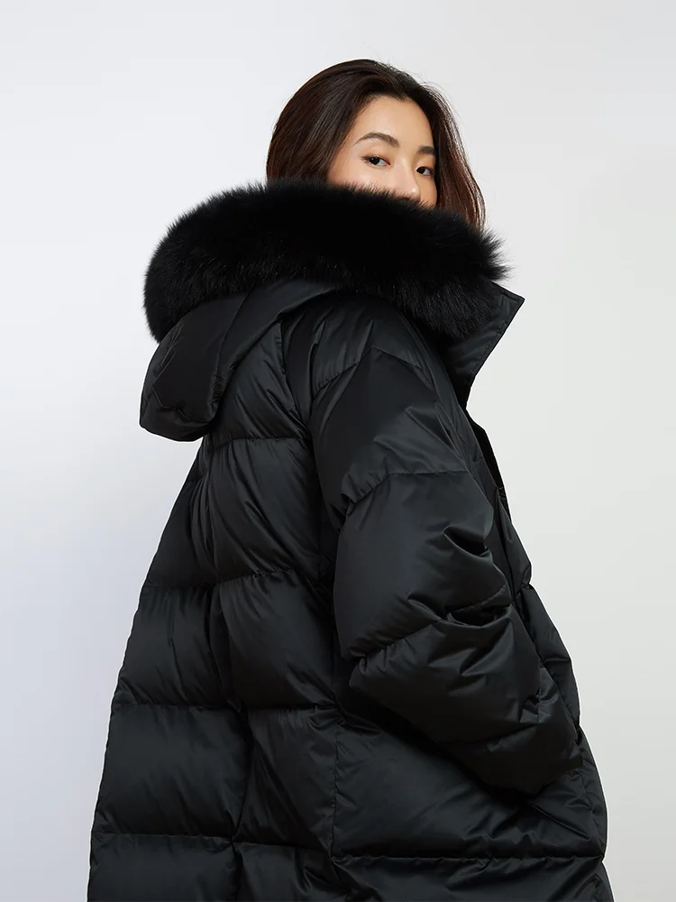 Chaquetas de largo medio con cuello de piel para mujer, abrigo largo con capucha y cuello alto, Parkas gruesas y cálidas para invierno, 2022