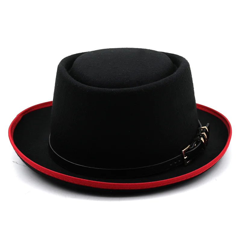 Women Men Pork Pie Hat Dad Wool Flat Fedora Hat For Lady Gentleman Gambler Boater Trilby Hat Size 58CM