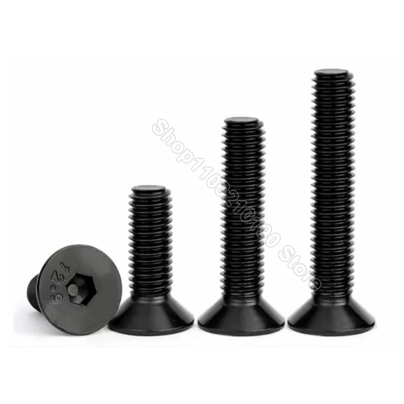 1-100 Stuks Zwarte 12.9 Kwaliteit Zeshoek Zeskant Socket Verzonken Platte Kop Schroef M1.6 M2 M2.5 M4 M5 M6 M8 M10 M12 Allen Bouten Din7991