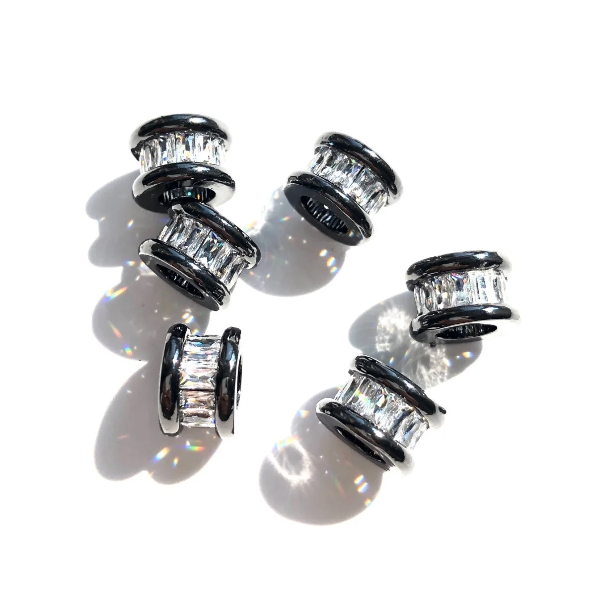10pcs Clear Zirconia Paved Hole Wheel Spacers Beads for Woman Bracelet Girl Necklace Making Handcraft Waist Jewelry Accessories