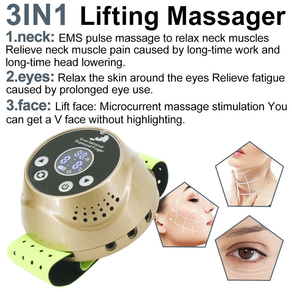 Gravitational Diamond Finger Face Lifting Body Massager Microcurrent Golden Finger EMS Beauty Machine Massage Tool