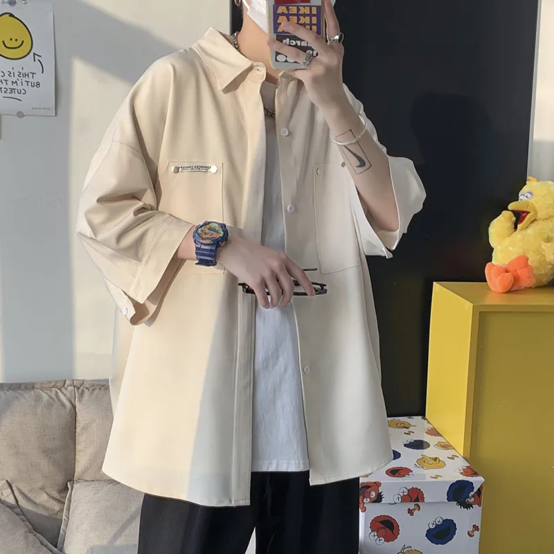 

Loose Men's Pure Color irt Summer Faionable ort Sve Seven-Foot Sve Jaet Youth Sle Water-Resistant irt