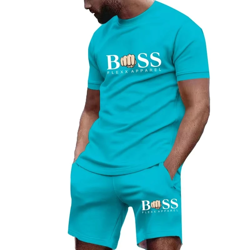 Men Lettes Printed Set 2 Piece Set Men T-Shirt Shorts Pants Suit Casual Short Tracksuit Vintage Outfit Sportswear Male Clothing