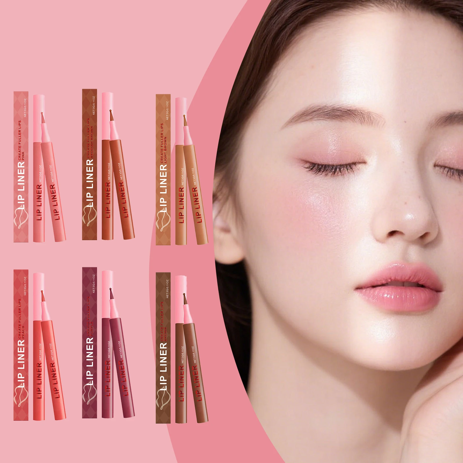 

6 Colors Waterproof Lip Liner Pencil Long Lasting Smudge Easy to Apply Makeup Commuter Makeup Smooth Outline Lip Lines Pen 3g