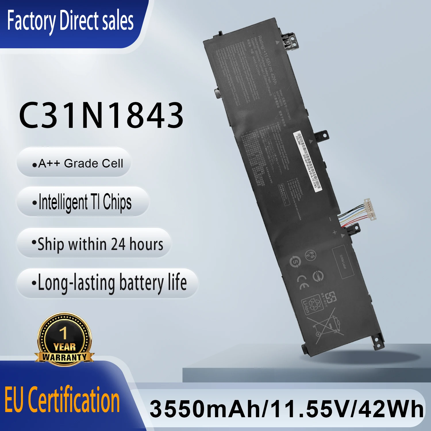 C31N1843 11.55V 42Wh Laptop Battery for ASUS VivoBook X432FA X532FL S15 S532F S532FL S14 S432 S432F S432FA S532FA 0B200-03430000