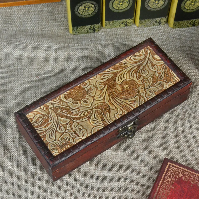 

Antique pencil case small wooden case retro desktop sundries box wooden earphones jewelry office supplies storage box