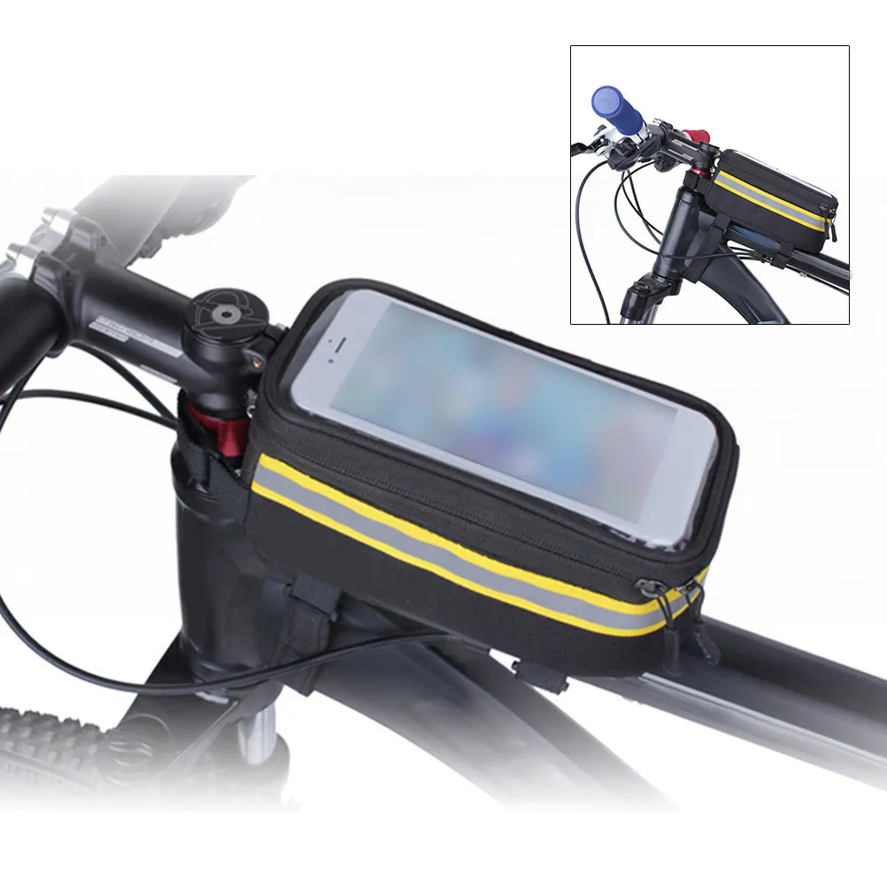 

Waterproof Nylon Saddle Bag for Mountain Bike with Touch-Screen Phone Pocket Transparent PVC Front GPS Support One-Hand