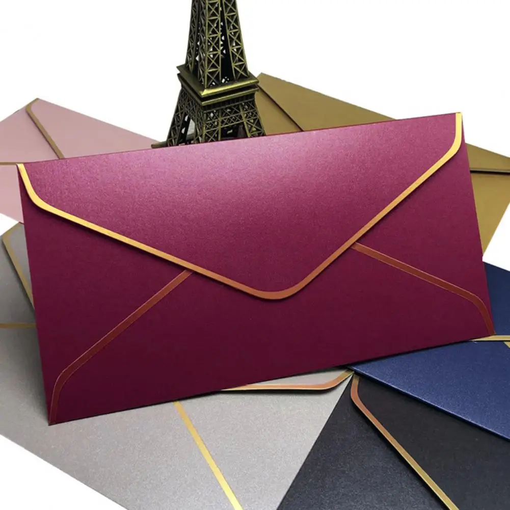 10 Pcs 22*11cm Golden Border Paper Envelope V Flap Office Check Letter Mailing Greeting Graduation Wedding Party Invitation Gift