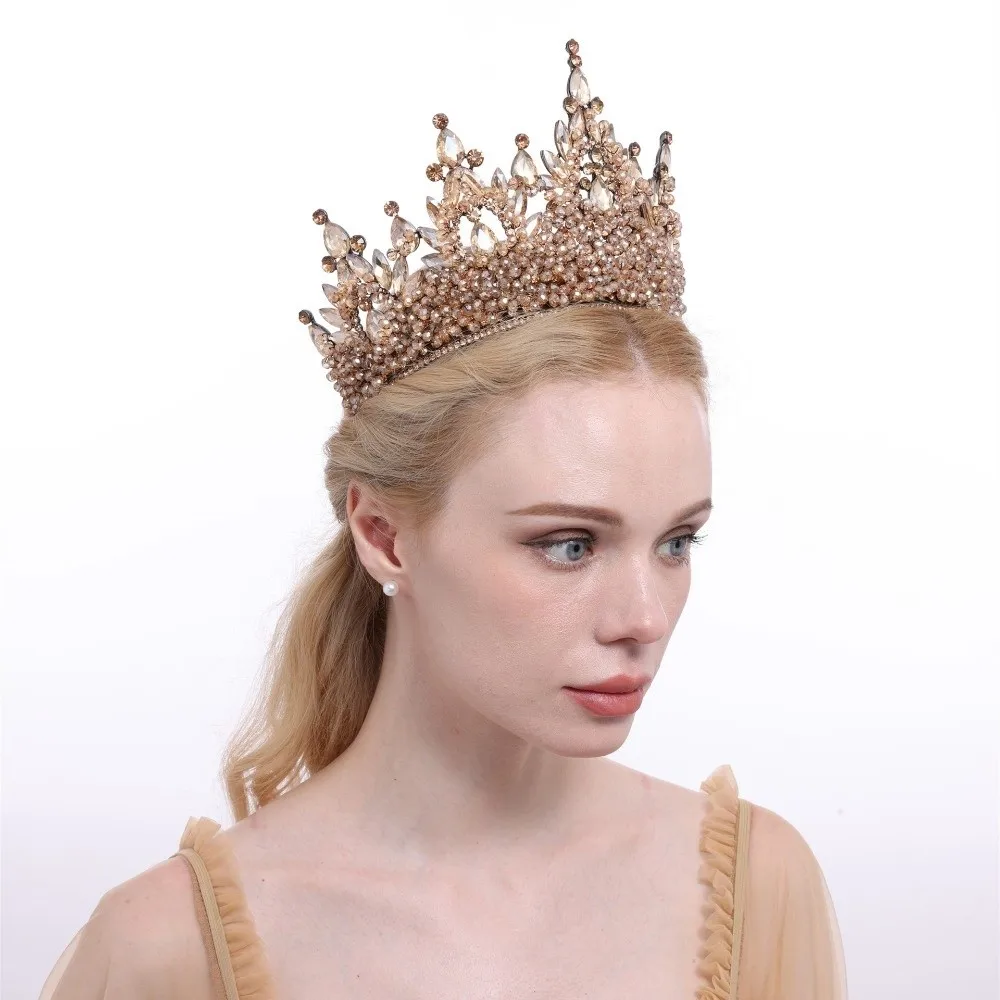 Luxury Oversized Baroque Crown Electroplated Cake Decorations Queen Princess Tiara Sparkling Headpieces Crystal Cake Topper