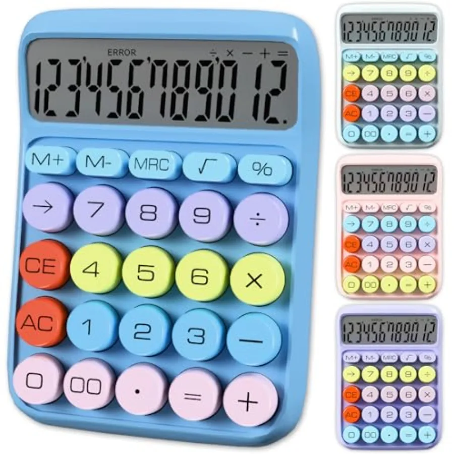 

Zeno Blue Calculator Cute Desk Calculator with Big Buttons 12-Digit for School Office and Pink Desk Accessories