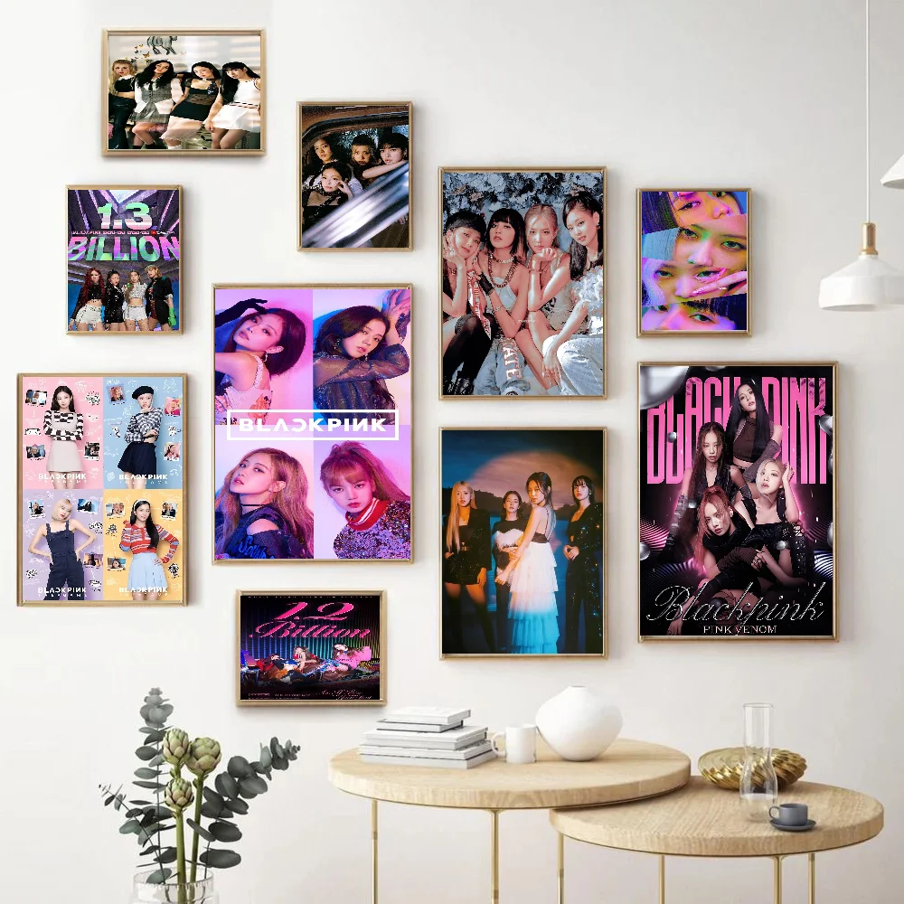 Girl Group Kpop-Blackpink Classic Anime Poster Fancy Wall Sticker For Living Room Bar Decoration Decor Art Wall Stickers