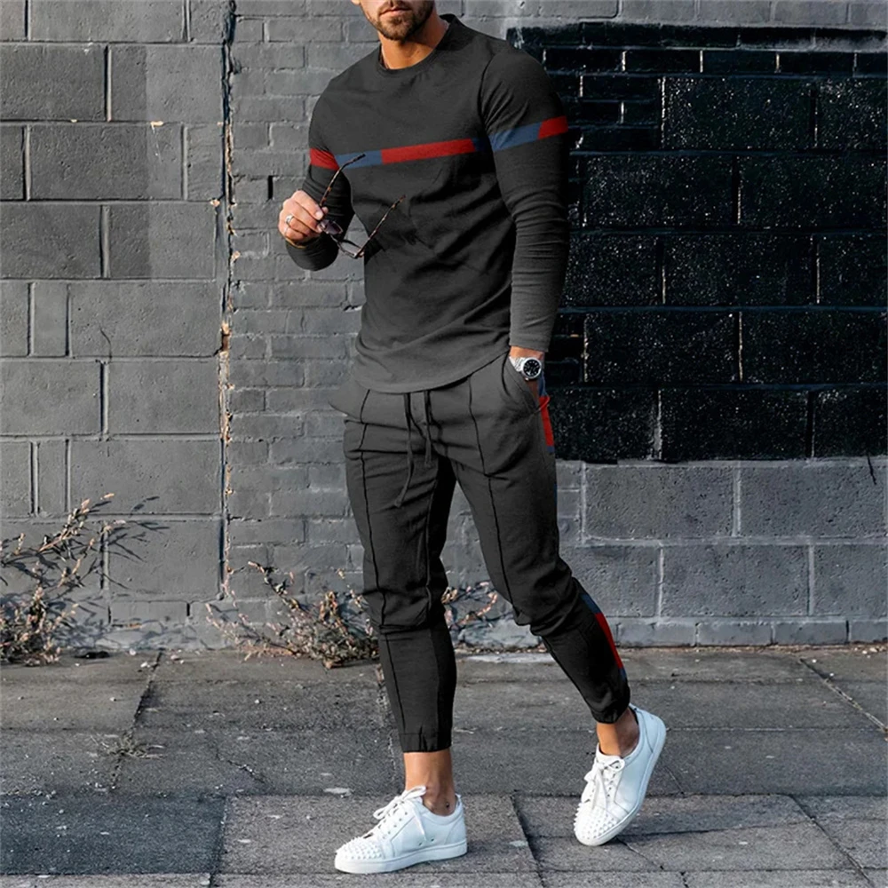 Autumn Casual Fashion 3D Print Men\'s Sportswear Set Long-Sleeved T Shirt Pants 2-Piece Set Oversized Pullover Men Clothing