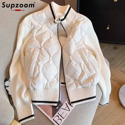 Supzoom 새로운 도착 브랜드 의류 탑 패션 느슨한 카디건 접합 원사 겨울 코트 캐주얼 코튼 패딩 자켓