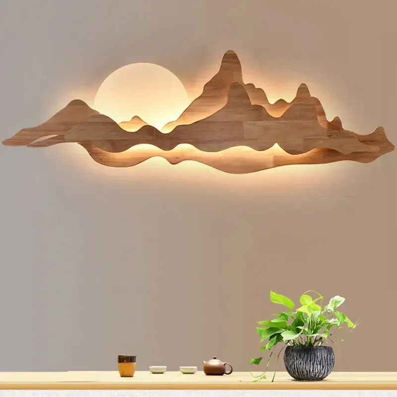 

Living Room Hall Bedroom Cabin Background Wooden Wall Lamp Modern Home Decoration Art Led Wall Light For Bedside Corridor Stair