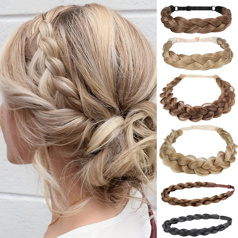 Women Synthetic Wig Twist Braided Hair Bands Fashion Braids Hair Accessories Women Bohemian Nature Headband Stretch for Party