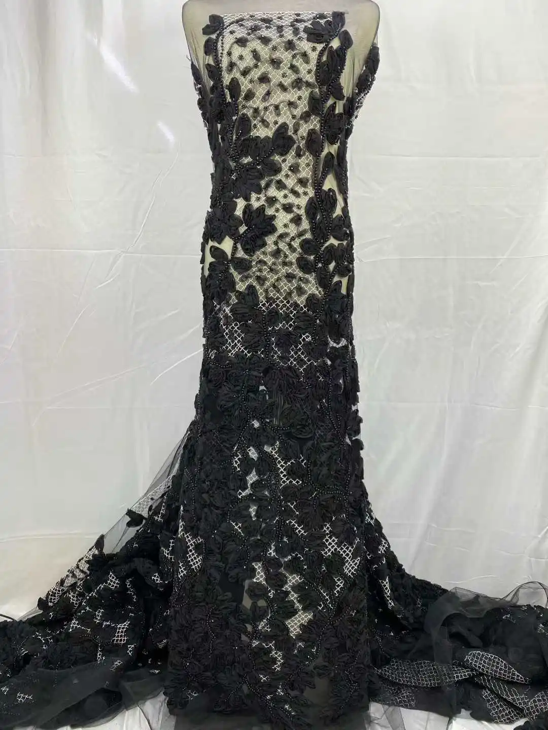 Hoge kwaliteit 2025, Nigeriaanse tule kantstof, kralenborduurwerk, feestjurk, pailletten, Franse Afrikaanse 3D-veer voor naaien