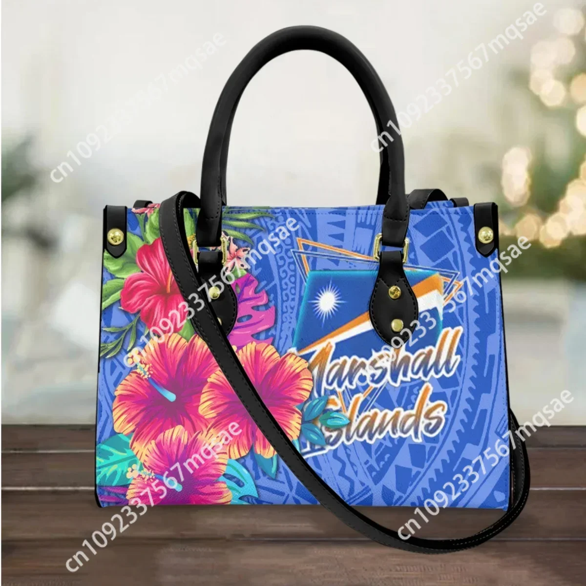 Marshall Island Women Handbags Polynesian Hibiscus Print Leather Luxury Ladies Cross Body Bags Woman Small Messenger Bag Custom