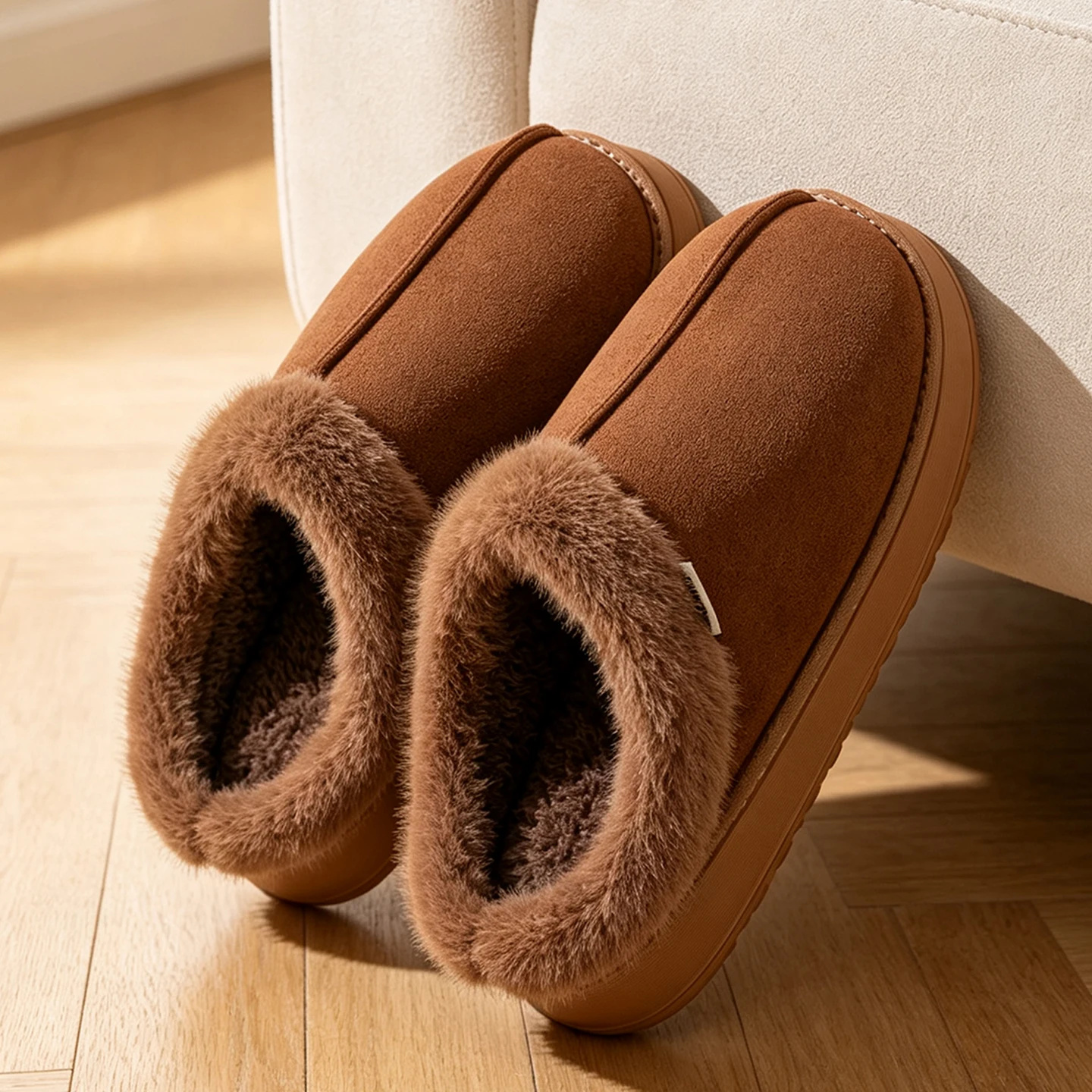 Gemütliche Plüsch-Herrenhausschuhe für den Winter, warm, dick, mit Fleece gefüttert, rutschfest, für den Innenbereich, weiche, rutschfeste, bequeme Hausschuhe für den Außenbereich – Detail 7