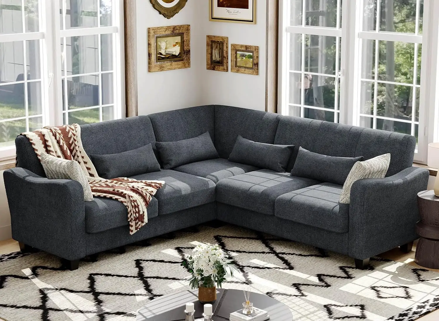 

Fabric L Shaped Sofa Small Sectional Couch with Chaise Solid Corner Sofa Small L Couches 4 Seater Sofa