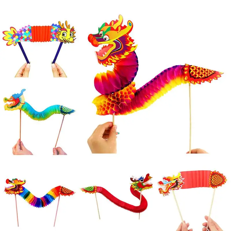 Chinese New Year Dragon Dance DIY Paper Dragon Craft colorful Dragon Puppet Educational Creativity Toy for Home Decoration