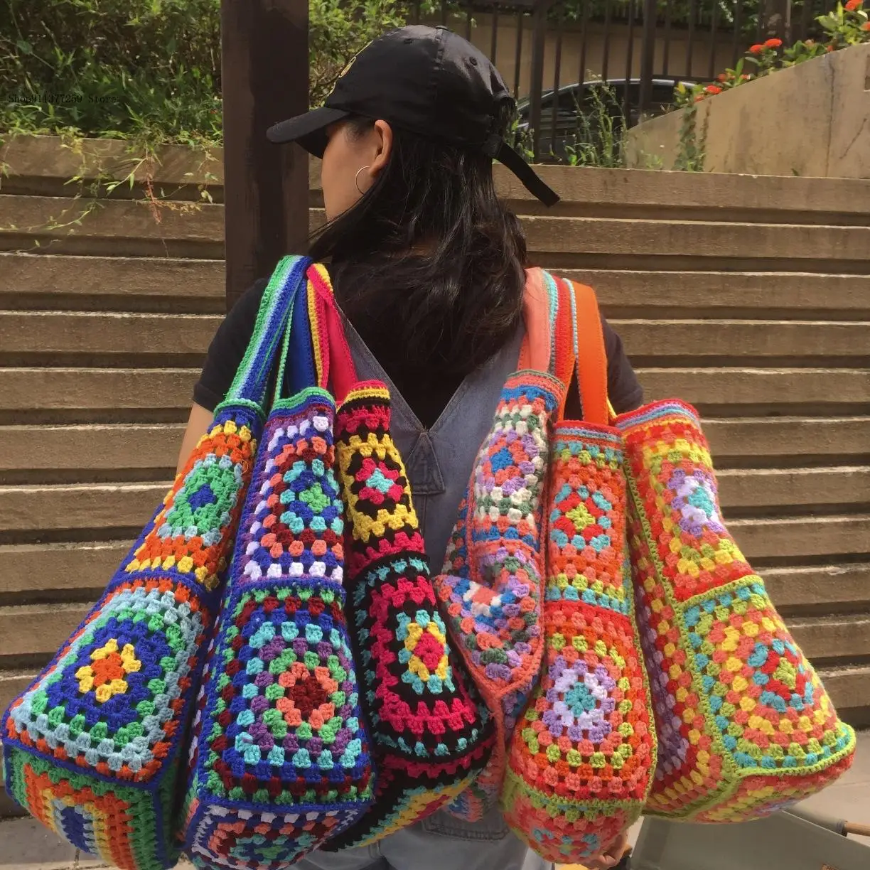 Women\'s Shoulder Bag Knitted Tote Bag Bohemian Crochet Large Capacity Casual Women\'s Handbag Large Shopping Bag Beach Bag