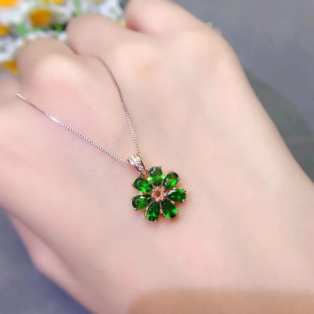 Classic Design 925 Silver Necklace Pendant 3mm*5mm Total 1.8ct Natural Diopside Pendant 18K Gold Plated Diopside Jewelry - Image 3