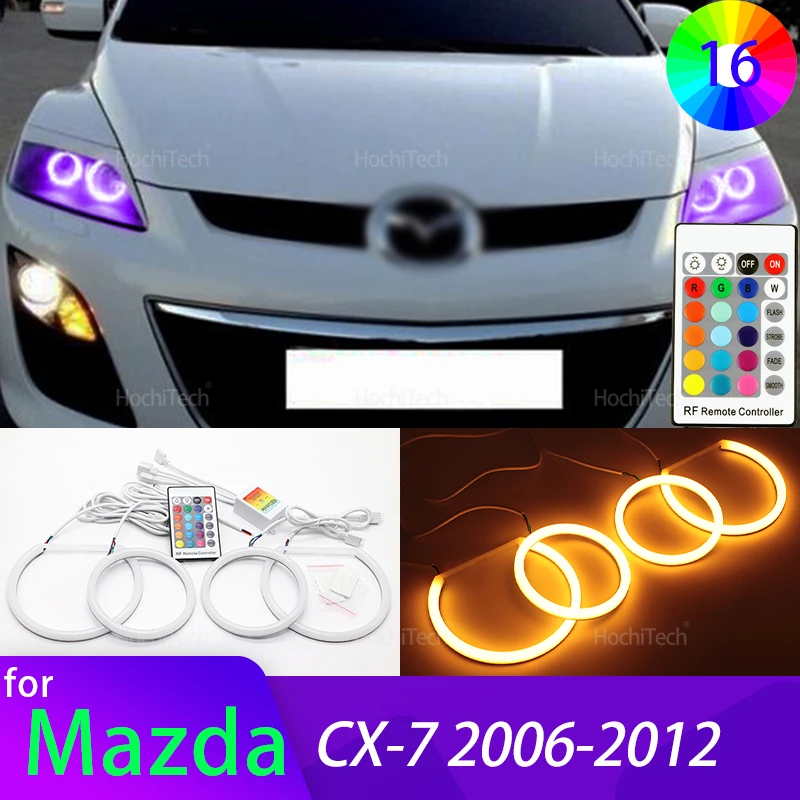 High Quality 16-Color RGB Cotton LED Angel Eye Rings Daytime Light for Mazda CX-7 2006 2007 2008 2009 2010 2011 2012 Accessories