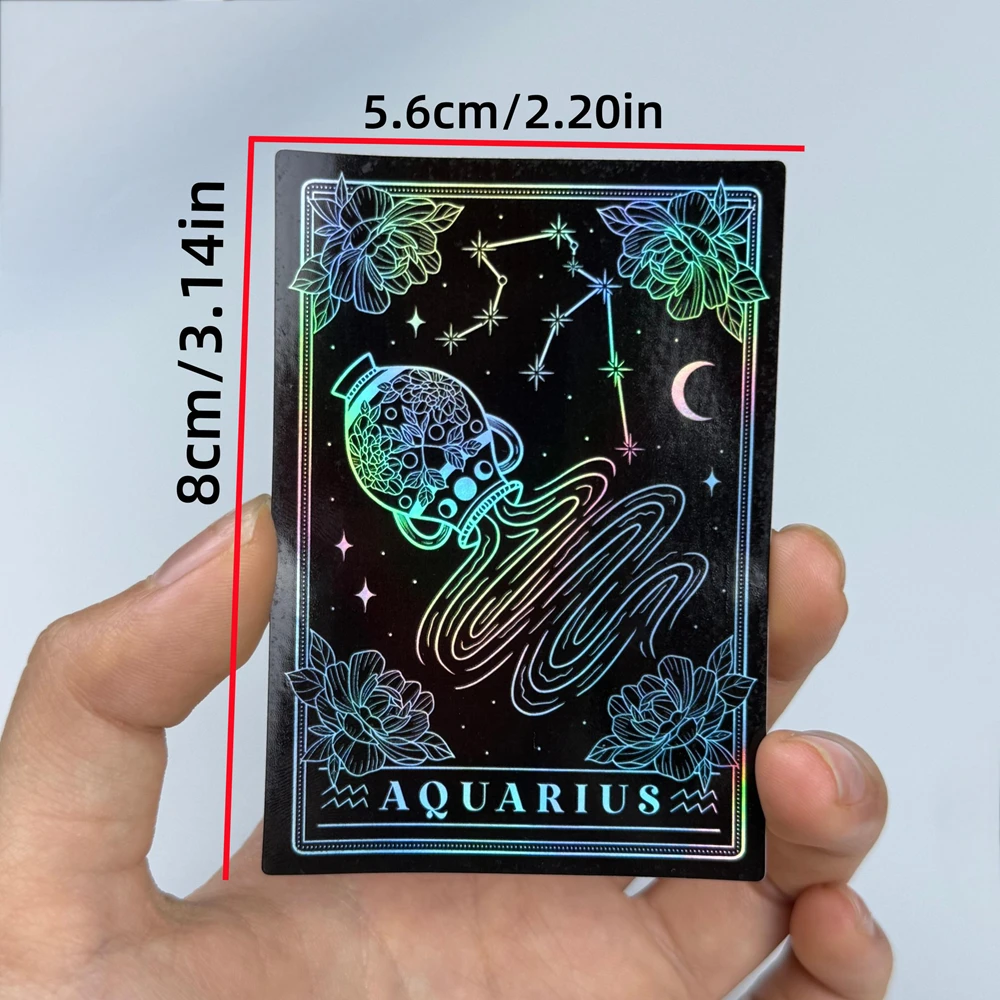 Gothic Zodiac Stickers 12-Pack - Holographic Metal Foil Dark Theme, Waterproof Glow in Dark Decals for Journal/Laptop/Phone