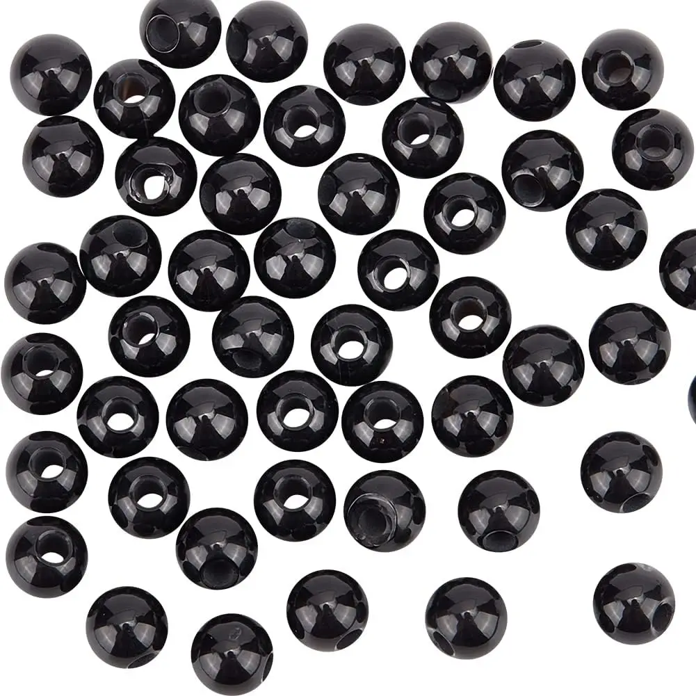 

50Pcs 6mm Natural Black Onyx Beads 2mm Big Hole Round Black Onyx Beads Black Agate Gemstone Round Loose Gemstone Beads Energy