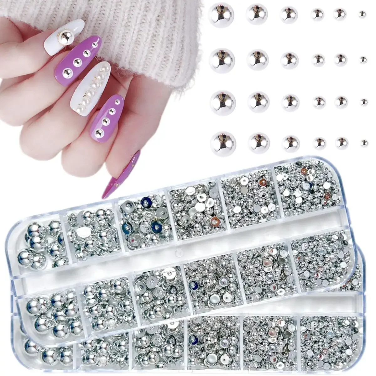 1Box Artificial Simulated Half Round Pearl Nail Charms 3D Multiple Colors Flat Bottomed Pearl Nail Art Decorations for DIY Nails
