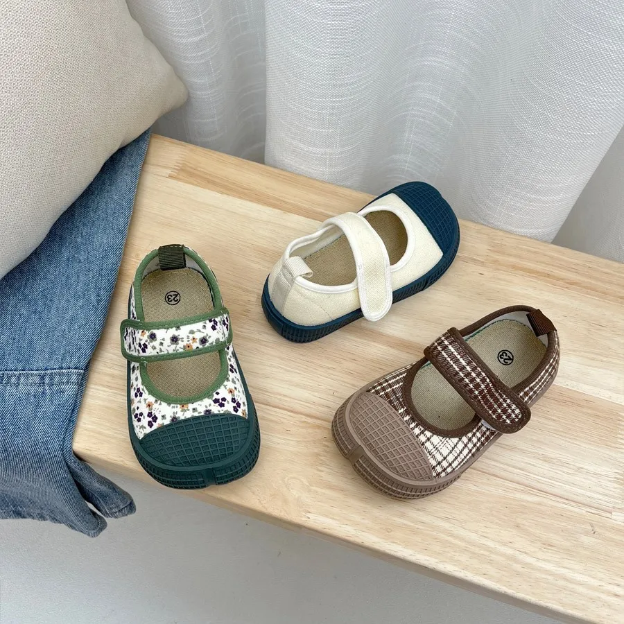 zapatillas Canvas Children Shoes Spring Autumn Girls New Shallow Mouth Baby Casual Sneakers Soft Sole Square Toe Korean Sandals