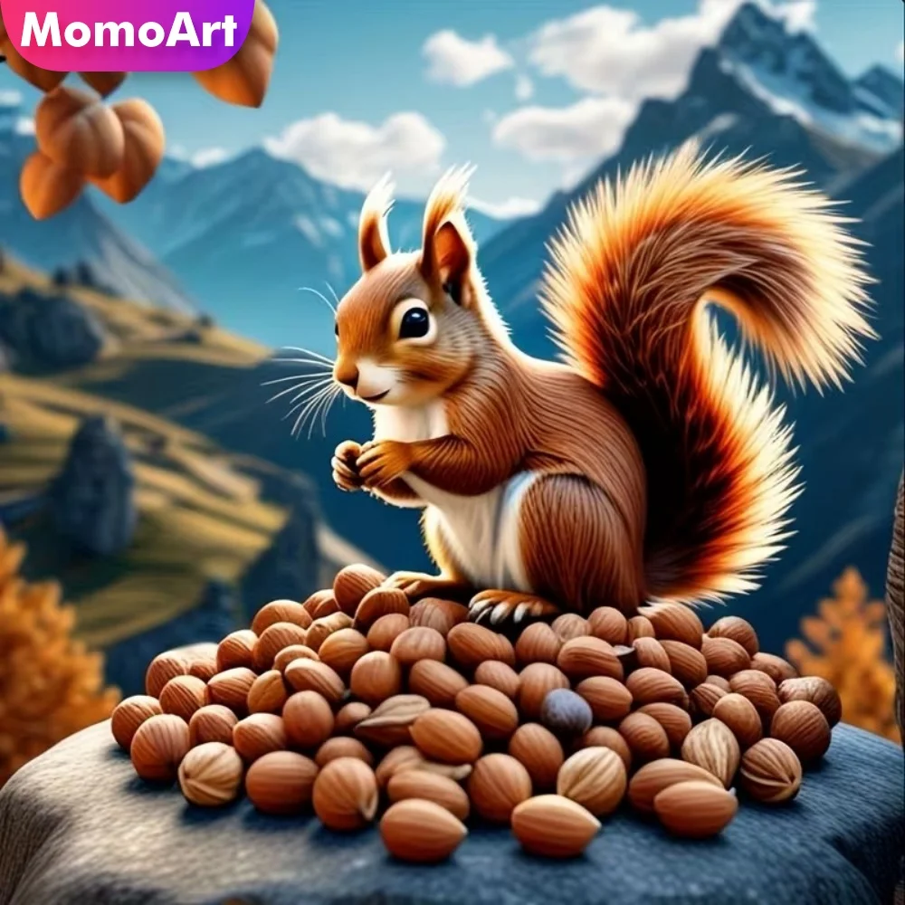 Momoart Diamond Painting Eichhörnchen-Tier-Bastelset, geeignet für Anfänger, Diamant-Mosaik-DIY-Bild für Wohnzimmer, Heimdekoration