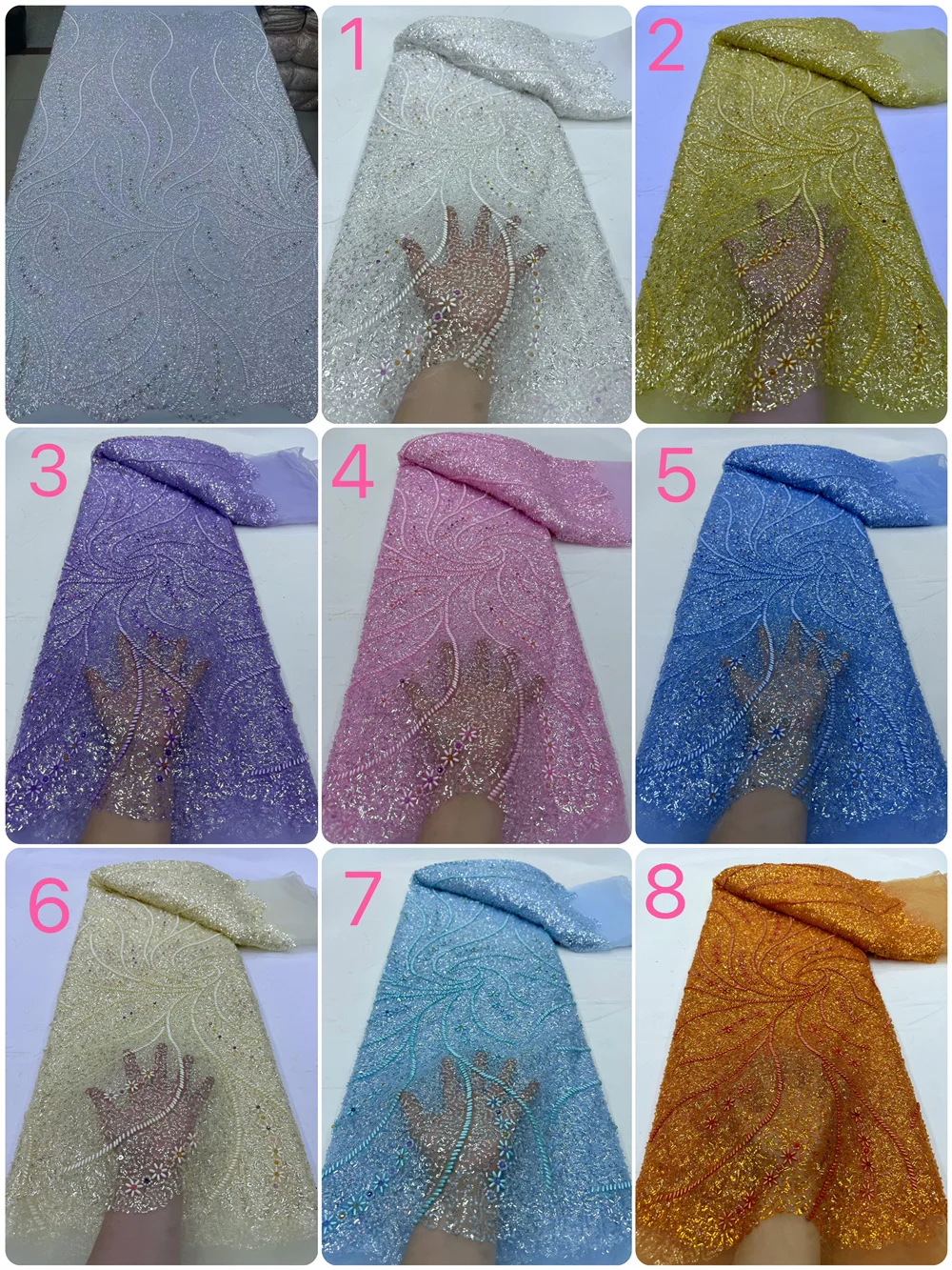 High-end French Tulle Embroidery Lace Fabric African Nigerian Beaded Sequins Lace Fabric for Wedding Party Dress 5 Yards Sewing