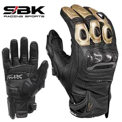 SBK Knight Protect Men's Cowhide Leather Motocross Motorcycle Gloves Rider Protection Motorbike Glove Carbon Fiber Touch Screen