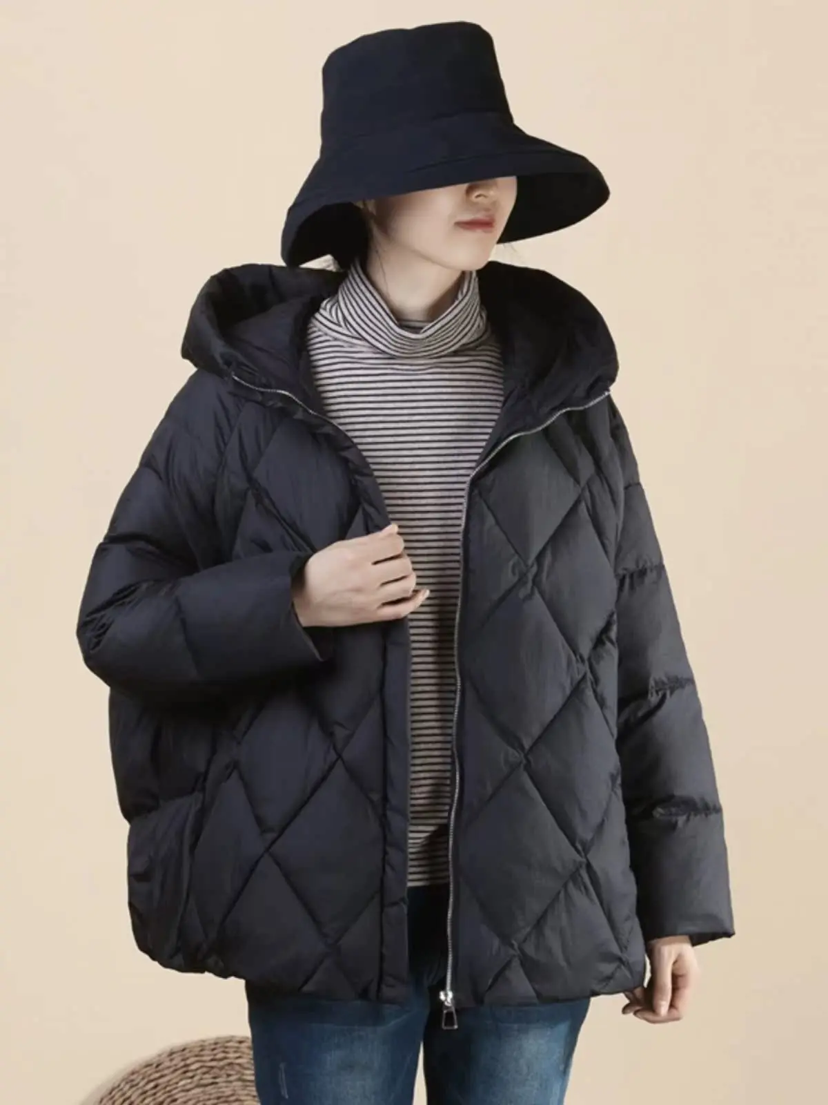 Automne hiver nouveau rétro artistique blanc Du vers le bas chaud léger à capuche a-ligne ort femmes Jaet Faionable manteau d'hiver