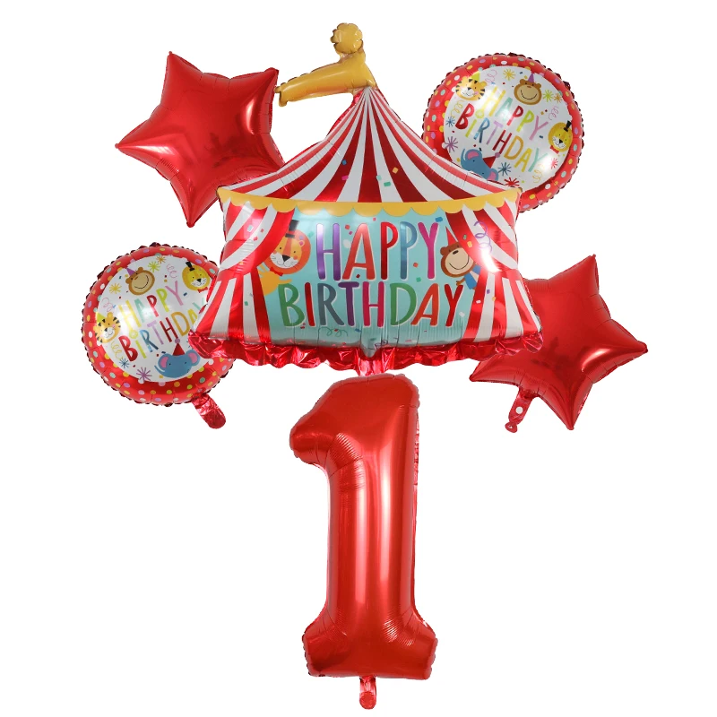 Red Circus Birthday Tent Balloons Set 30inch Foil Number Air Globos Animal Theme Party Children\'s Birthday Decorations Kids Toys