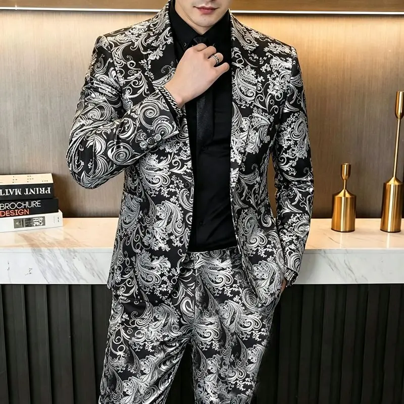 Herrenanzüge, modische Anzüge für Hochzeiten, lässige Slim-Fit-Anzüge, Friseuranzüge, Herrenanzüge im koreanischen Stil, Anzüge für Bankette, Business-Anzüge, Goldprägung, Anzüge – Detail 20