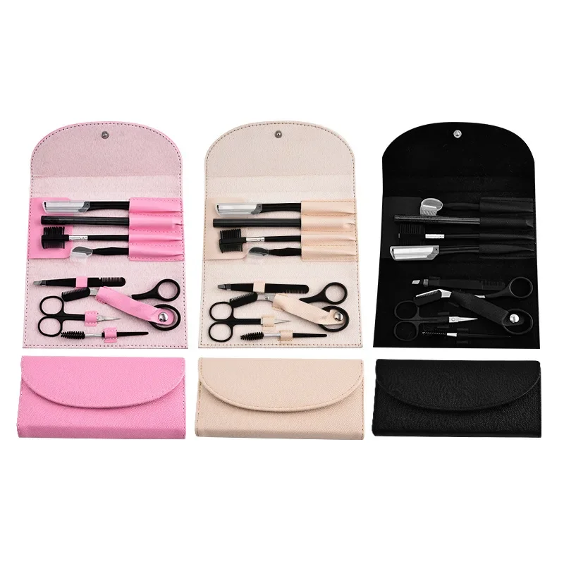 8-delige wenkbrauwverzorgingsset met wenkbrauwshaper, wenkbrauwpotlood en pincet voor dames en heren, complete set
