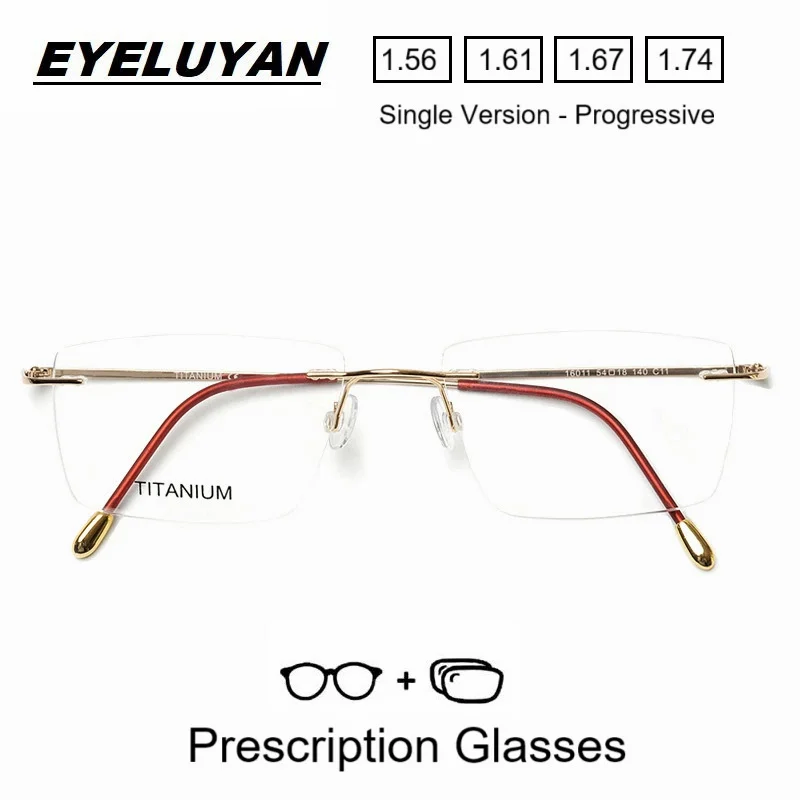EYELUYAN Customize Optical Rimless Prescription Glasses Men Anti-Blue Light Photochromic Progressive Eyeglasses