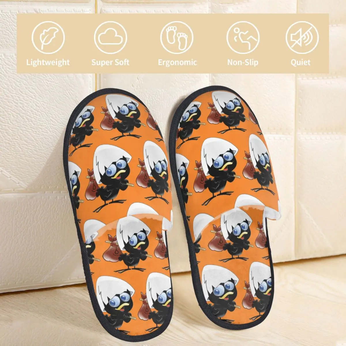 Winter Furry Slippers Cartoon Black Chick Calimero Accessories Household Fur Slippers Slides Bedroom Cozy Non Slip Slides