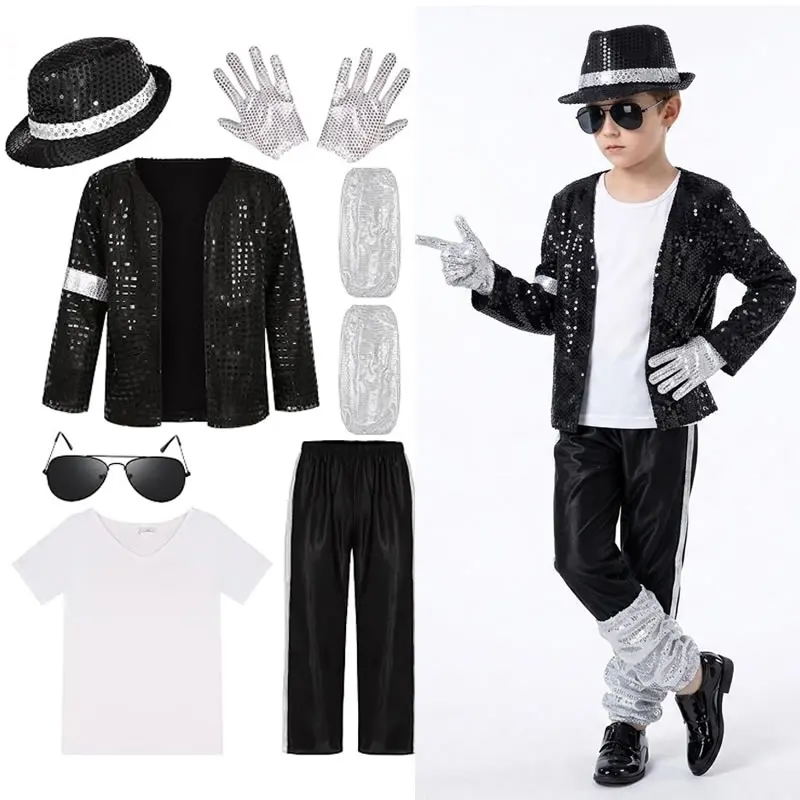 Michael Jacksons Costumes For Boutique Kids Clothing Set Halloween 80s 90s Pop Star Stage Outfit Dance Star Sequin Suit
