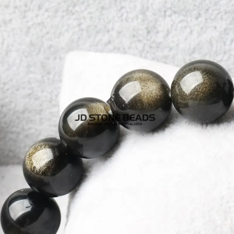 Đá Tự Nhiên Vàng Đen Obsidian Hạt Tĩnh Mạch Charm Tròn Rời Đá Quý Hạt Trang Sức Làm Vòng Tay Phụ Kiện Vòng Cổ