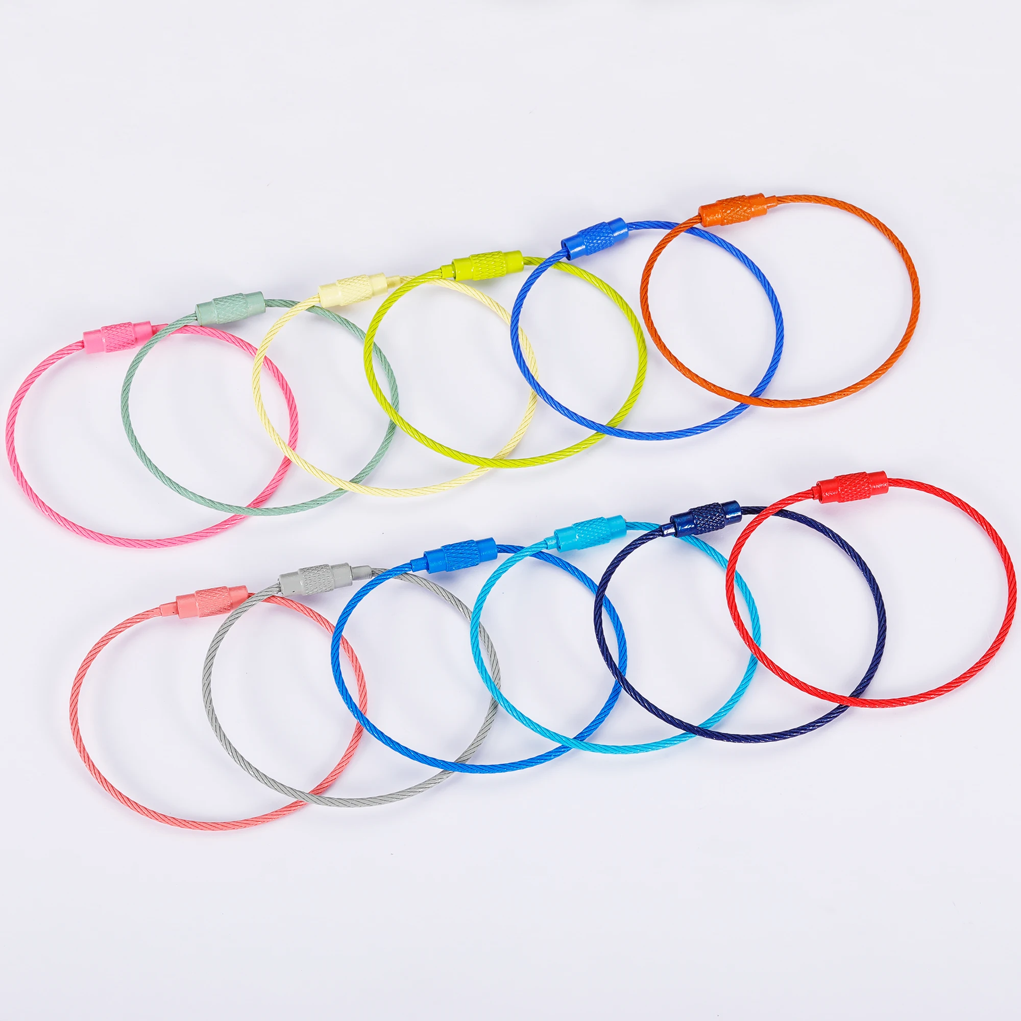 10pcs Stainless Steel Cable Wire Key Chain Kids Key Rings Travel  Luggage Tag Loops Hanging Outdoor Keychain Hiking Camping Kit