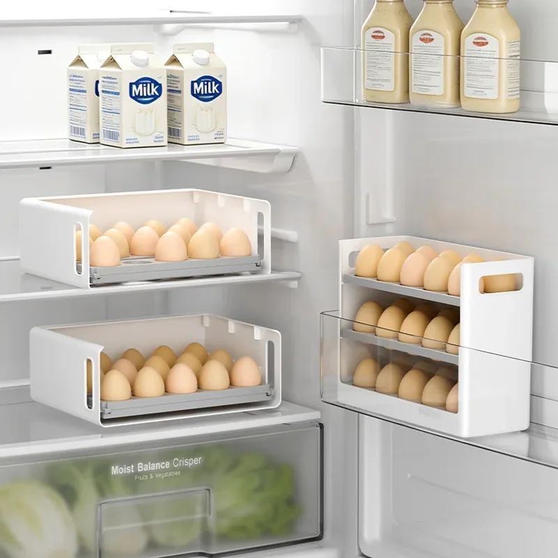 New Upgraded Fridge Egg Storage Box Foldable Side Door Refrigerator Egg Storage Organizer 30 Egg Dispenser Storage Container